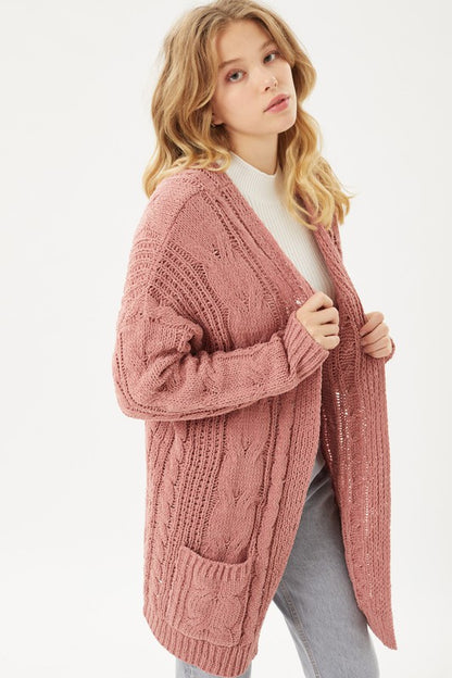 Chenille Cable Knit Oversized Open Front Cardigan