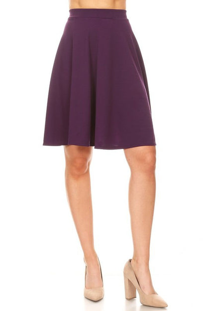 Solid high waisted A-line knee length skirt