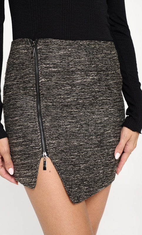 Side zipper detail jacquard mini skirt