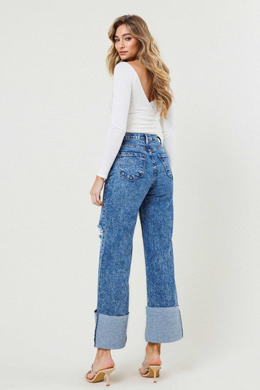 HIGH WAISTED WIDE LEG JEANS IN VINTAGE TINTED WASH