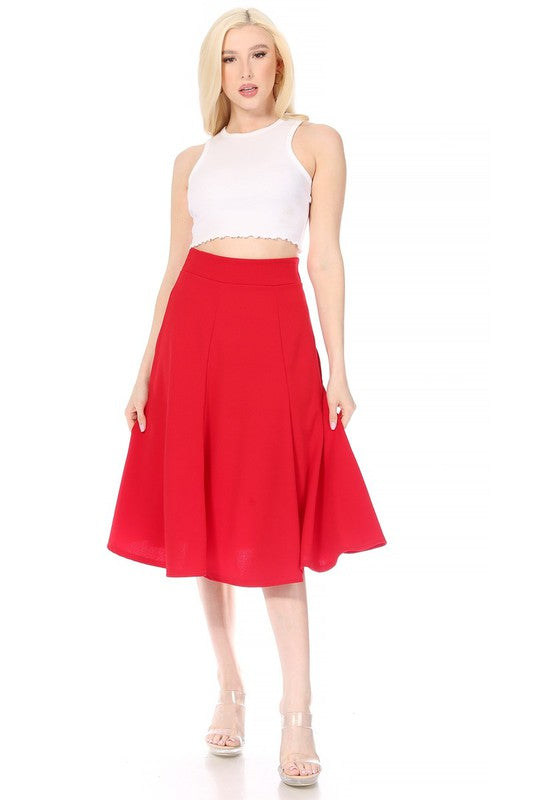 Paneled, A-line midi skirt with banded waist.