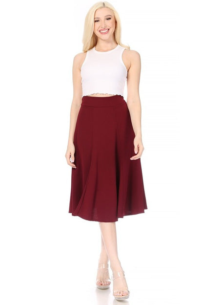 Paneled, A-line midi skirt with banded waist.