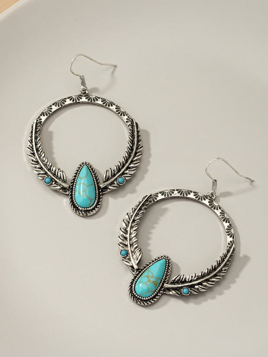 Boho distressed feather circle earrings