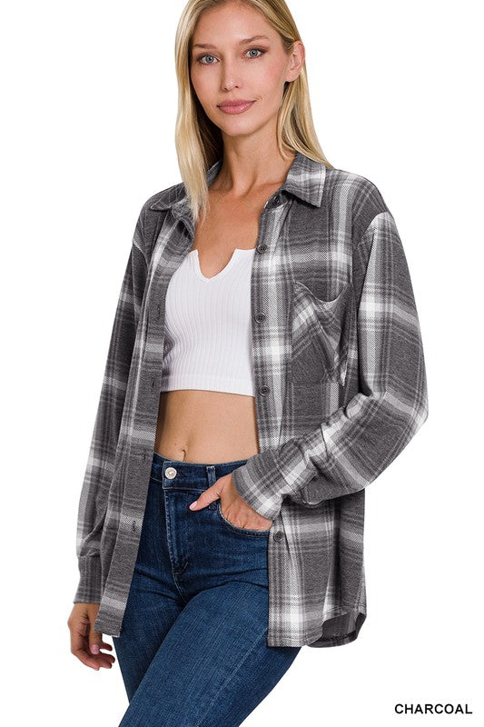 Plaid Shacket With Front Pocket
