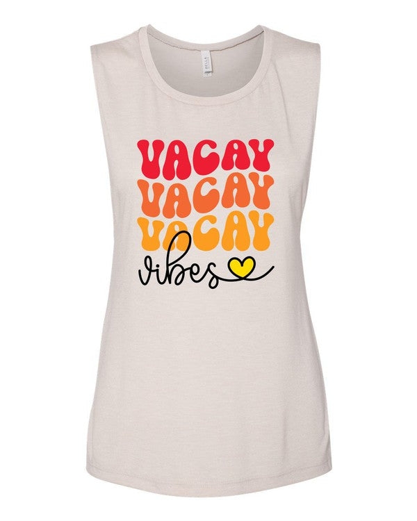 Stacked Vacay Vibes Graphic Flowy Muscle Tank