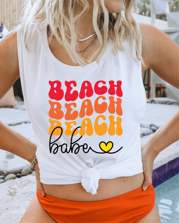 Stacked Beach Babe Graphic Flowy Muscle Tank