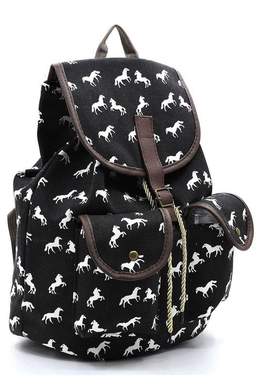 Horse Printed Canvas Backpack