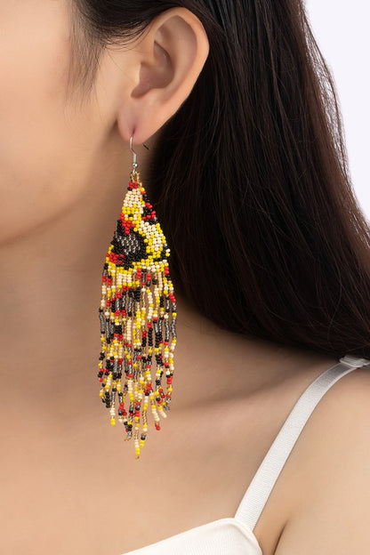Golden leopard print seed bead earrings