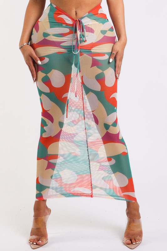 Printed mesh maxi skirt