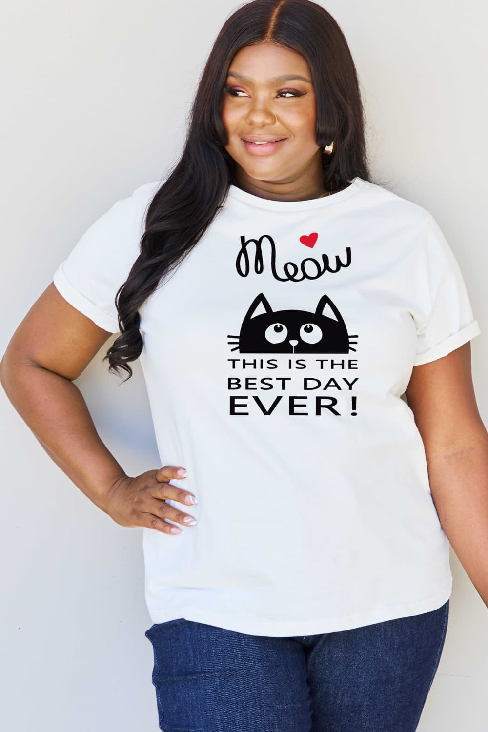 Simply Love Full Size MEOW THIS IS THE BEST DAY EVER! Graphic Cotton T-Shirt