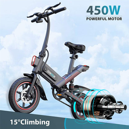 Gyroor C3 Folding Electric Bike for Adults Teens, 450W eBike with 19MPH up to 28 Miles 14in Air-Filled Tires Dual Disc Brakes 3 Riding Modes Adult Electric Bicycles