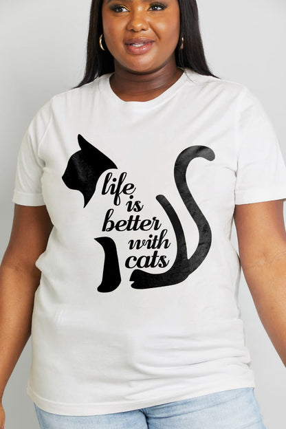 Simply Love Full Size LIFE IS BETTER WITH CATS Graphic Cotton Tee