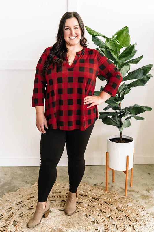 12.6 Stretchy Gabby Front Top In Red Buffalo Plaid