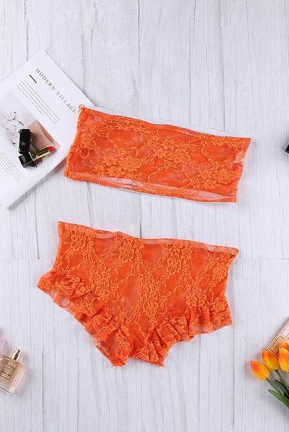 Lace Tube Top and Frill Trim Panty Lingerie Set