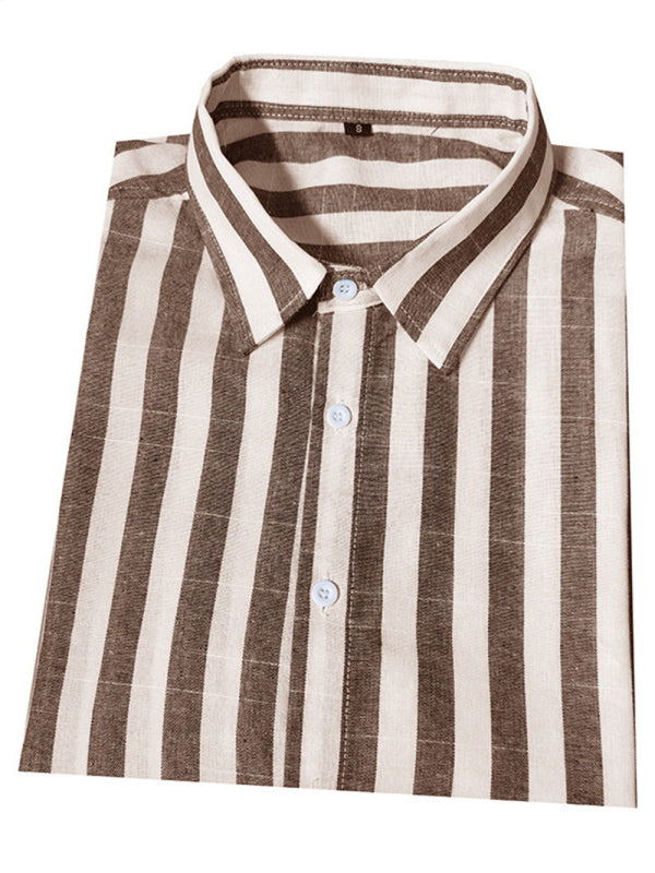 Men's Woven Casual Striped Short Sleeve Shirt