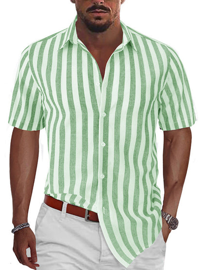 Men's Woven Casual Striped Short Sleeve Shirt