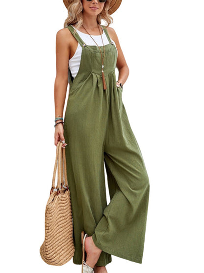 Women's Solid Color Casual Bib Trousers